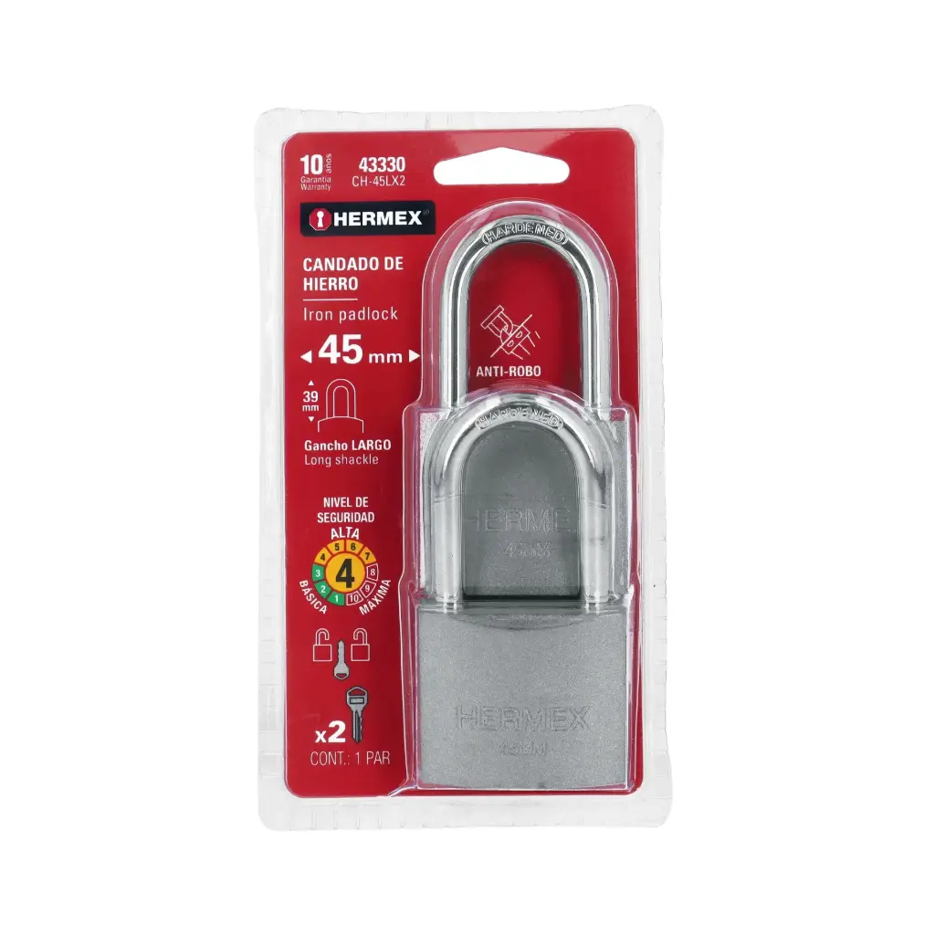 [43322] Candado 45 mm 2pz Gemelos Hierro Gancho Corto | Hermex