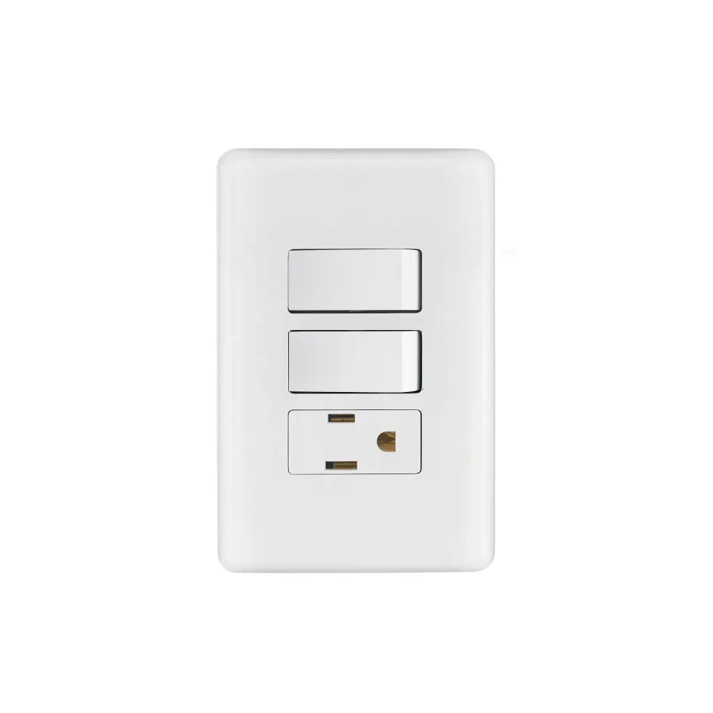 [25081] Placa armada 2 Interruptores sencillos + 1 Contacto dúplex 2 polos + tierra Blanco | Volteck Basic