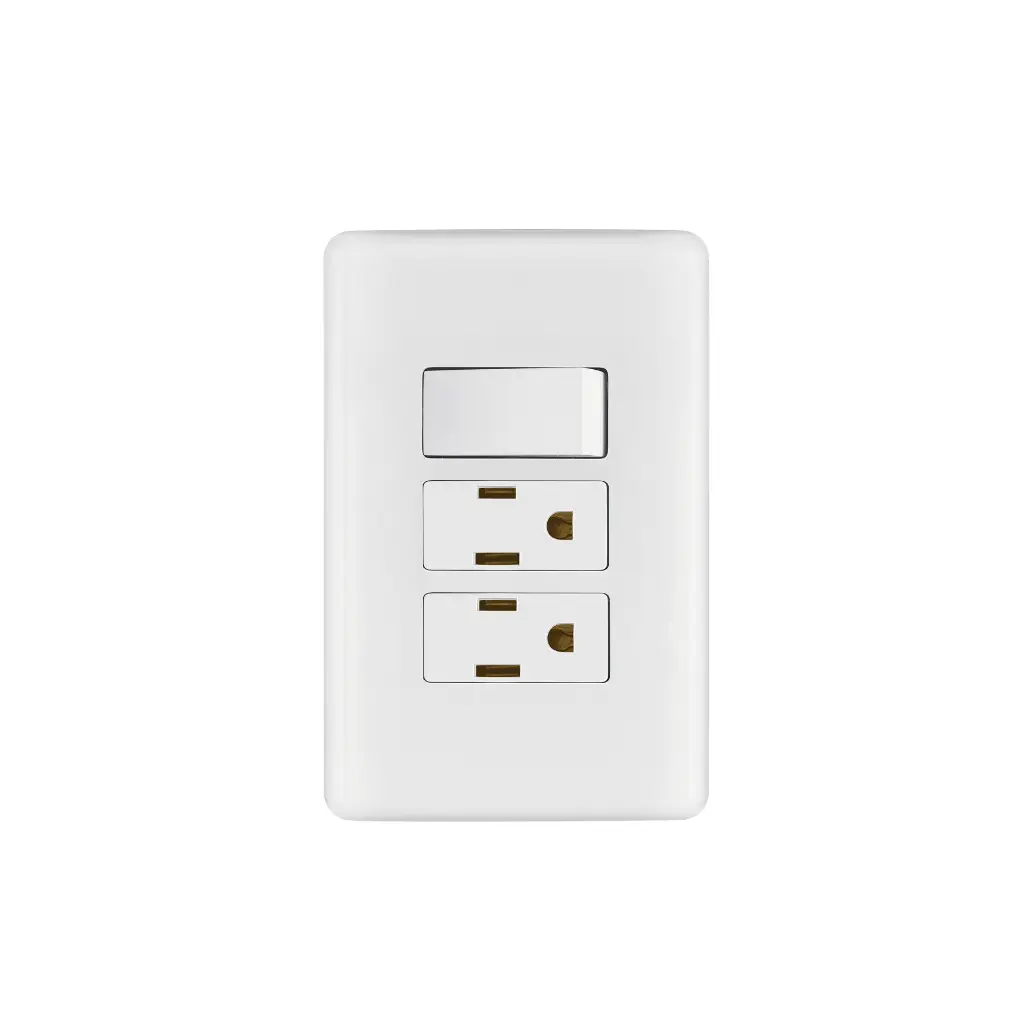 [25079] Placa armada 1 Interruptor sencillo + 2 Contactos dúplex 2 polos + tierra Blanco | Volteck Basic