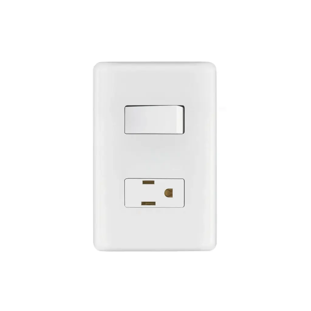 [25077] Placa armada 1 Interruptor sencillo + 1 Contacto dúplex 2 polos + tierra Blanco | Volteck Basic