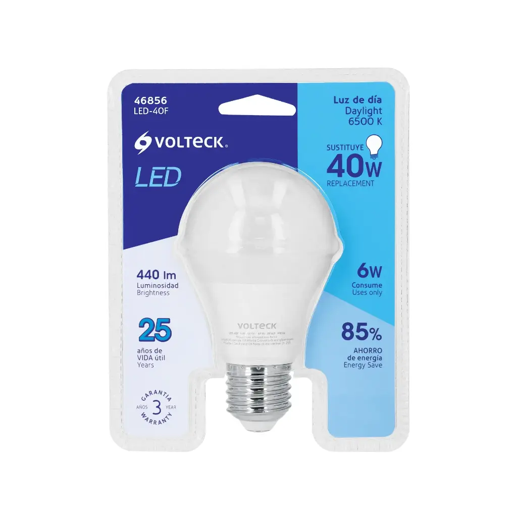 Lámpara LED A19 6 W (equiv. 40 W) luz día blíster Foco│Volteck