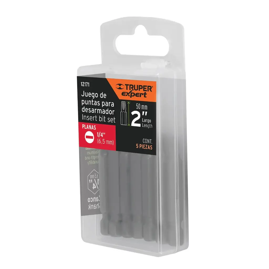 Estuche con 5 puntas planas de 1/4" largo 2" | Truper Expert