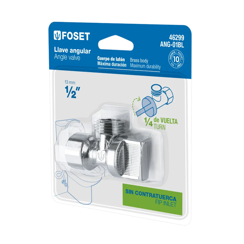 Llave angular 1/2" 1/4 de vuelta roscable  blíster | Foset