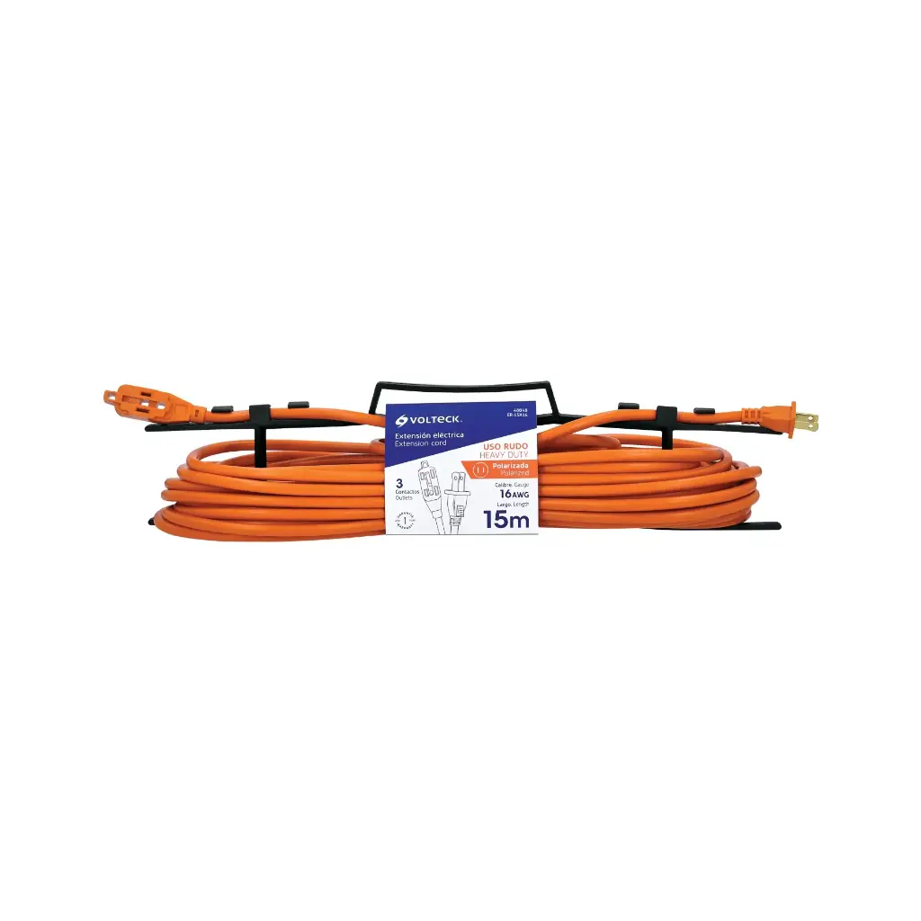 [48048] Extensión eléctrica de 15m uso rudo naranja 2x16 AWG | Volteck