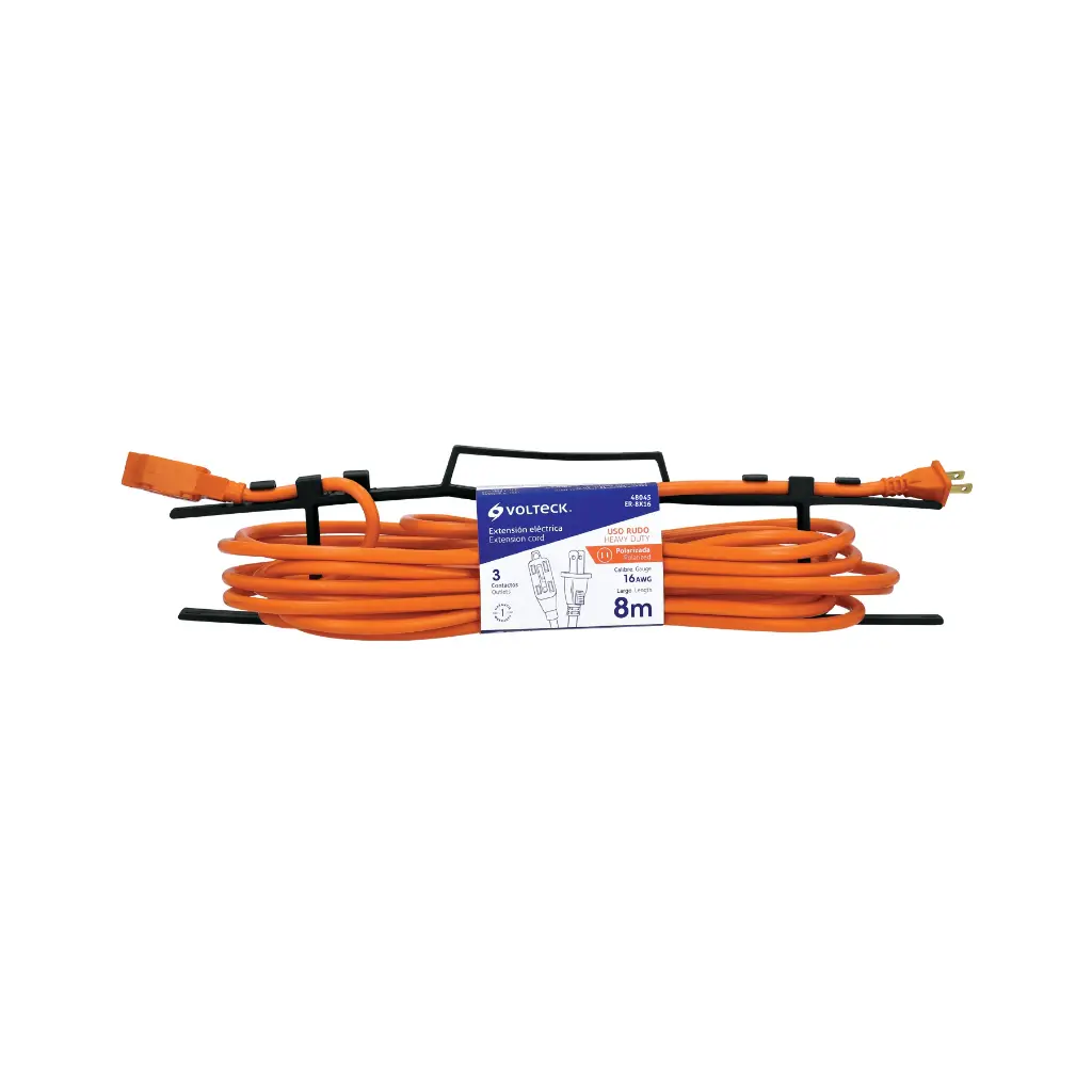 Extensión eléctrica de 8m uso rudo naranja 2x16 AWG | Volteck