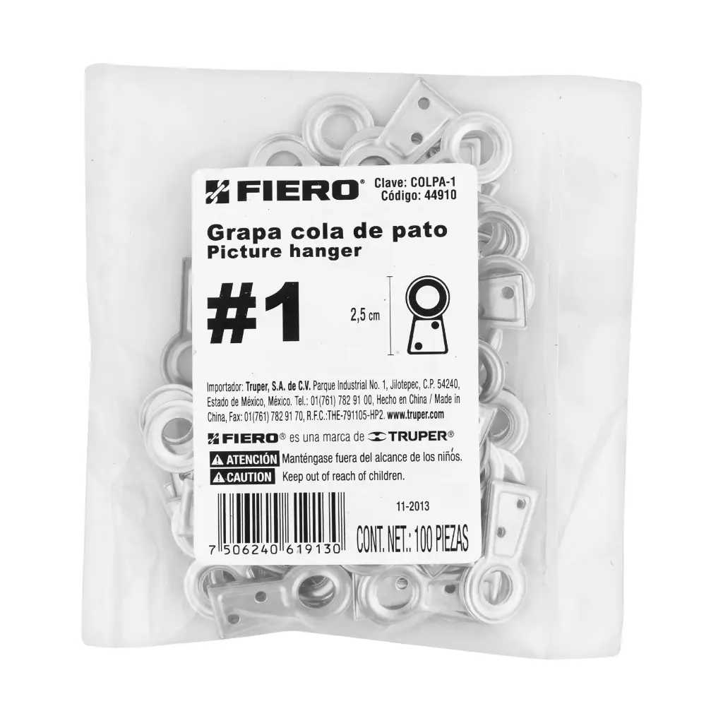 Bolsa colas de pato #1 con 100 pzas altura 2.5 cm ojillo 6.3 mm | Fiero