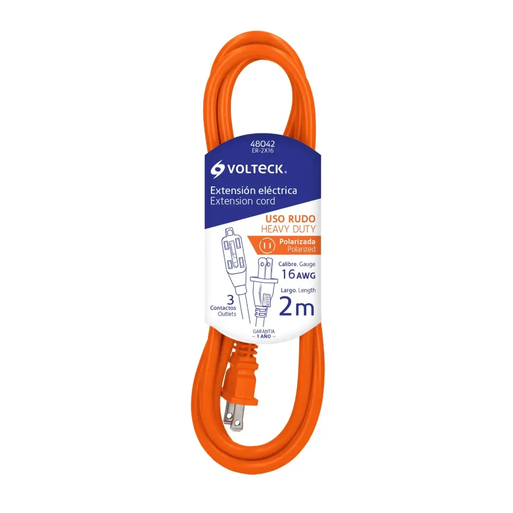 Extensión eléctrica de 2m uso rudo naranja 2x16 AWG | Volteck