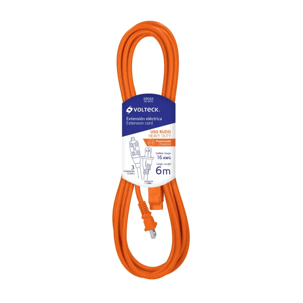 Extensión eléctrica de 6m uso rudo naranja 2x16 AWG | Volteck
