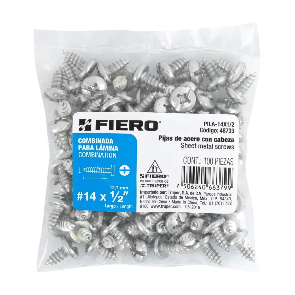 Bolsa pija #14 x 1/2 para lámina combinada con 100 pzas tornillo | Fiero