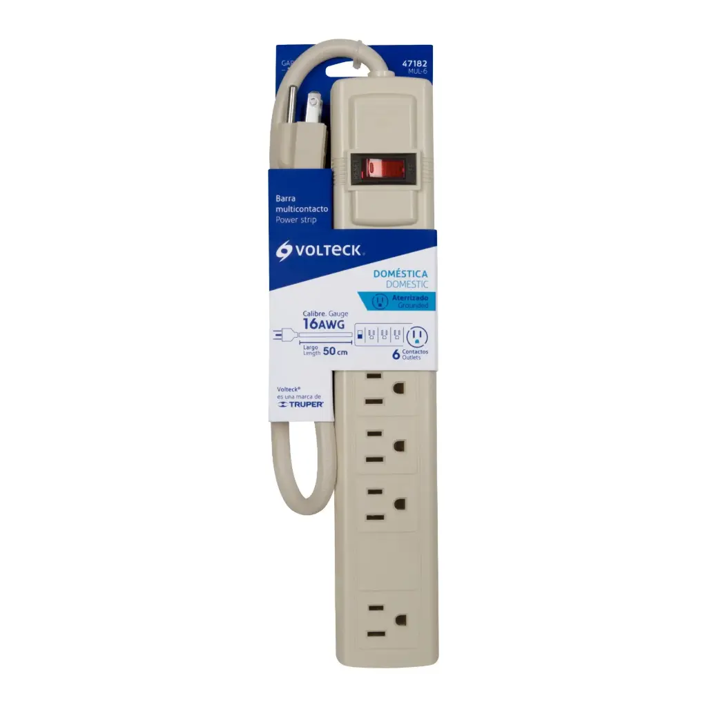 [47182] Multicontacto 16 AWG uso rudo con 6 entradas | Volteck