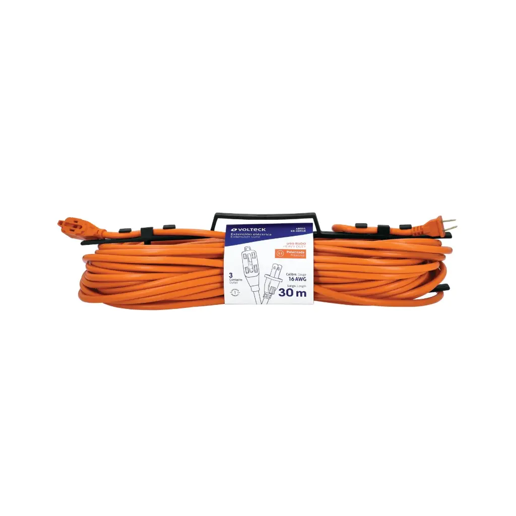 Extensión eléctrica de 30m uso rudo naranja 2x16 AWG | Volteck