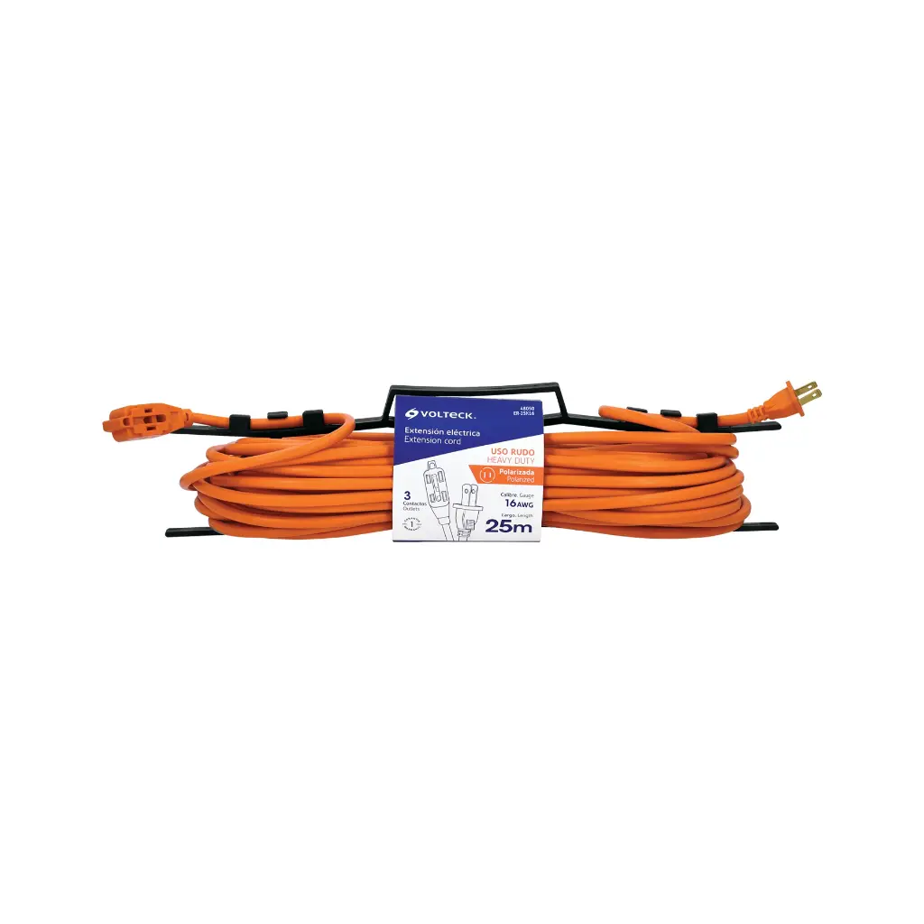 Extensión eléctrica de 25m uso rudo naranja 2x16 AWG | Volteck