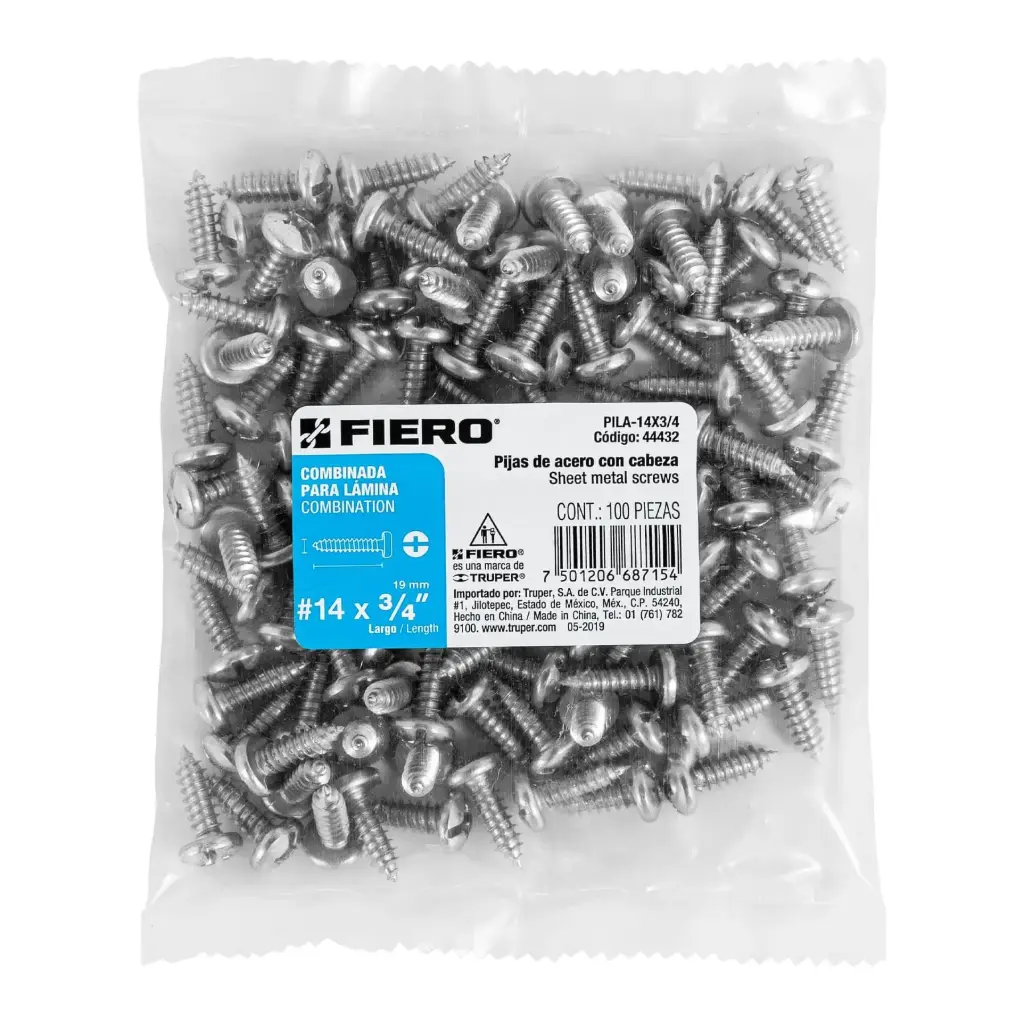 Bolsa pija #14 x 3/4 para lámina combinada con 100 pzas tornillo | Fiero
