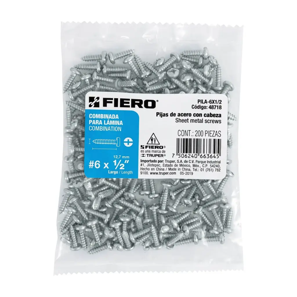 Bolsa pija #6 x 1/2 para lámina combinada con 200 pzas tornillo | Fiero
