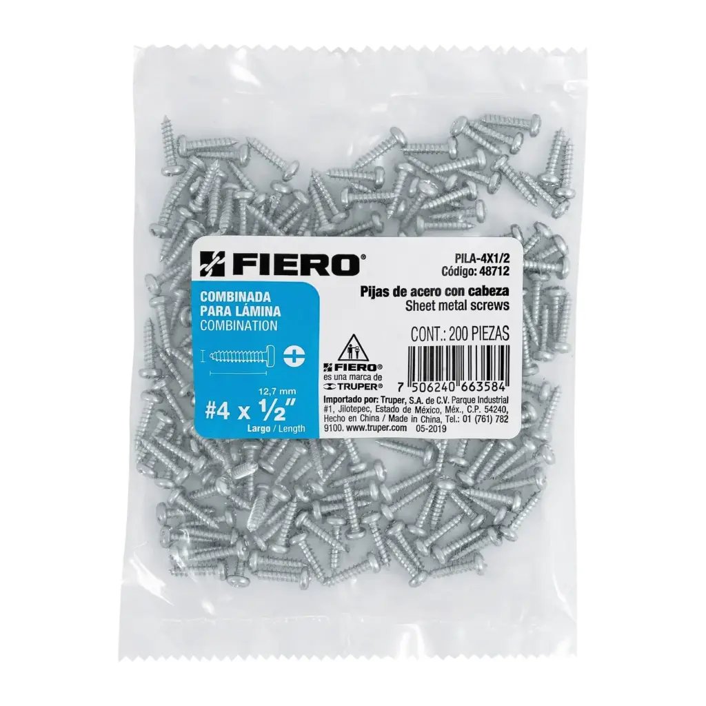 Bolsa pija #4 x 1/2 para lámina combinada con 200 pzas tornillo | Fiero