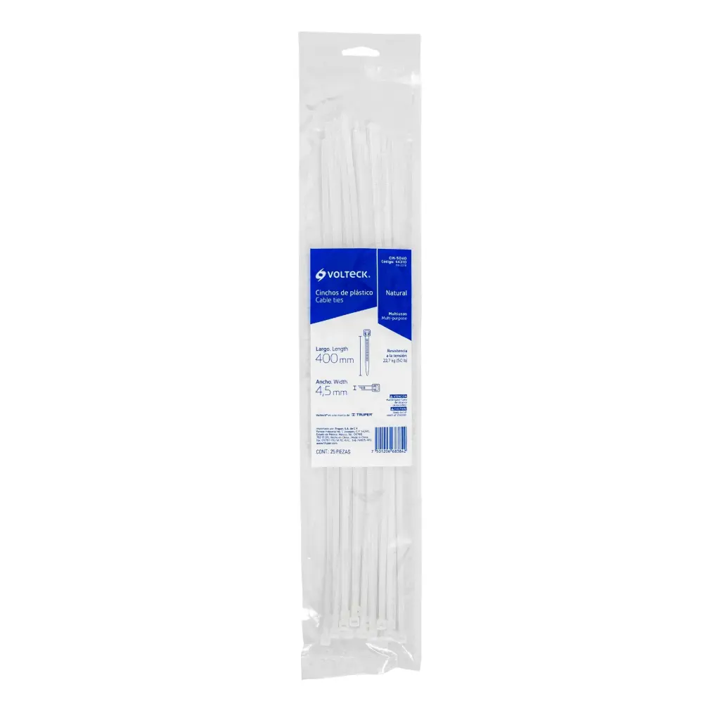 Bolsa cinchos 400×4.5 mm naturales con 25 pzas | Volteck