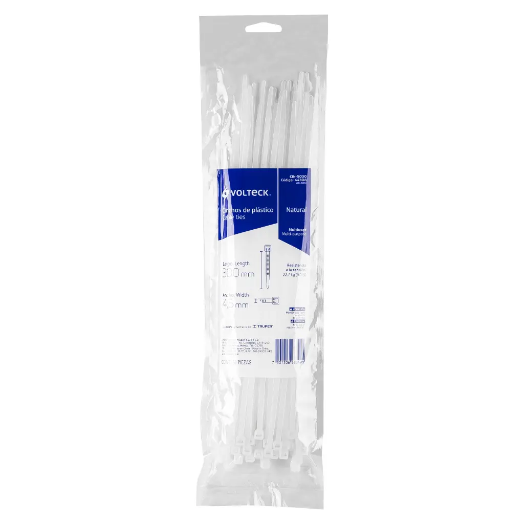 [44308] Bolsa cinchos 300×4.5 mm naturales con 50 pzas | Volteck