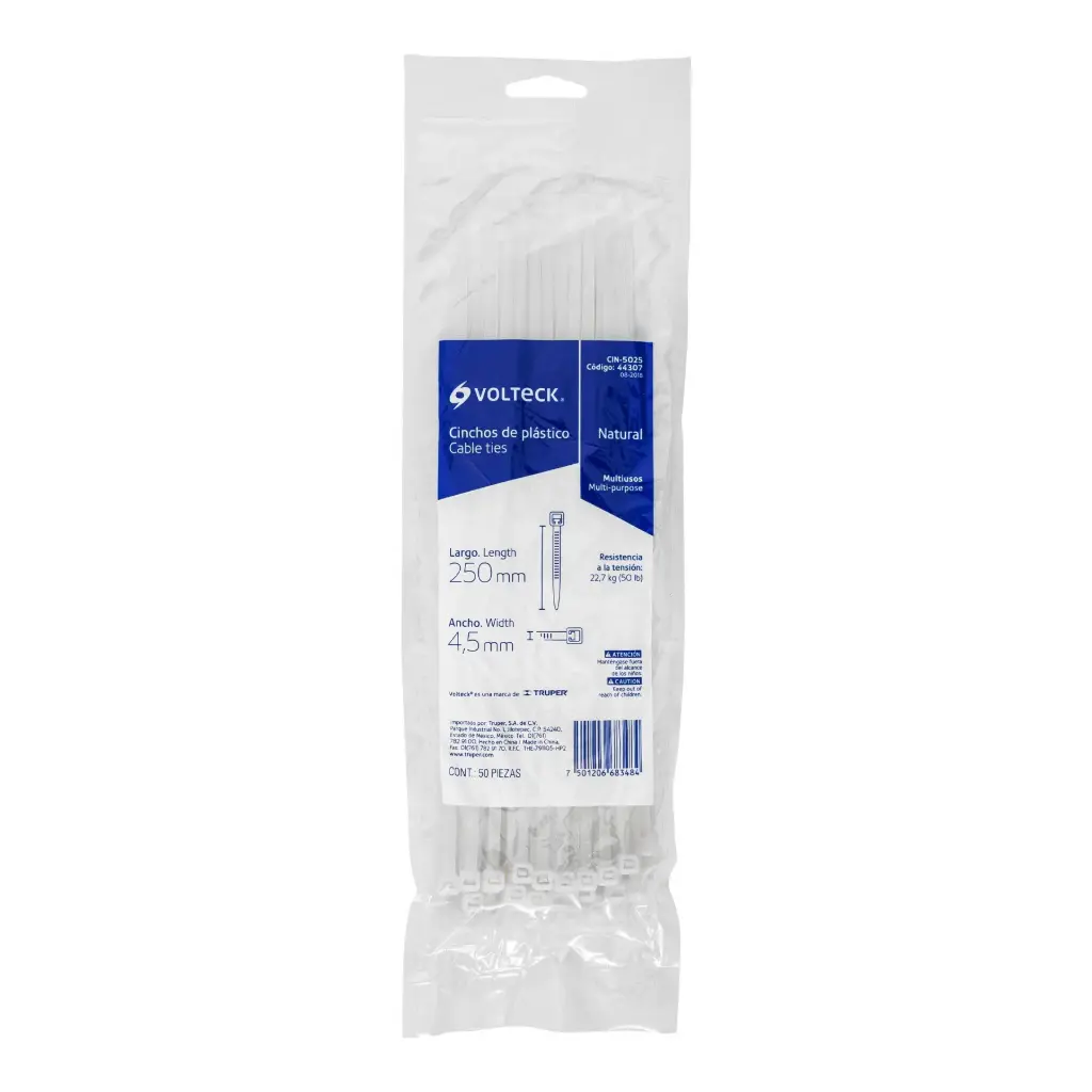 Bolsa cinchos 250×4.5 mm naturales con 50 pzas | Volteck