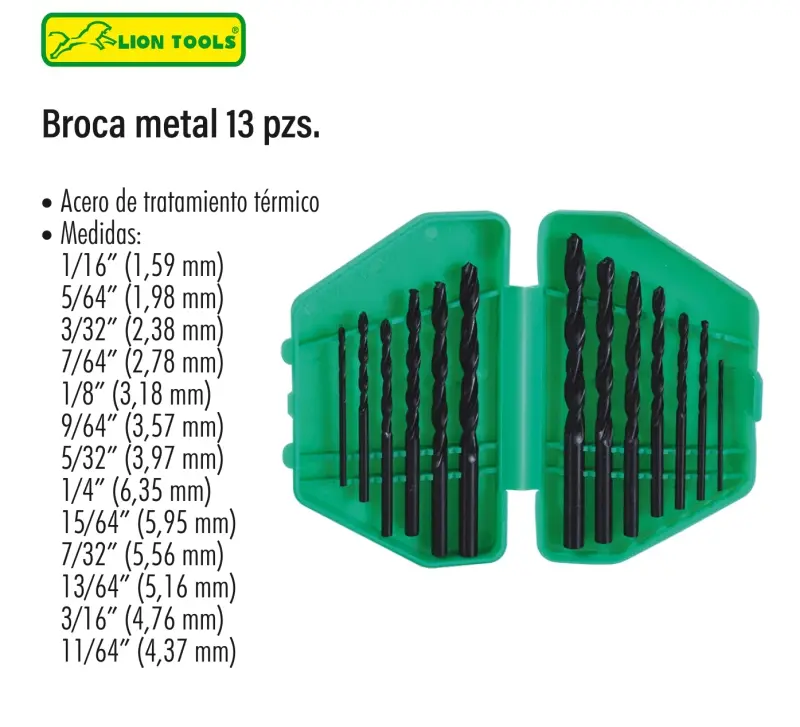 Juego con 13 pzas brocas para metal | Lion Tools