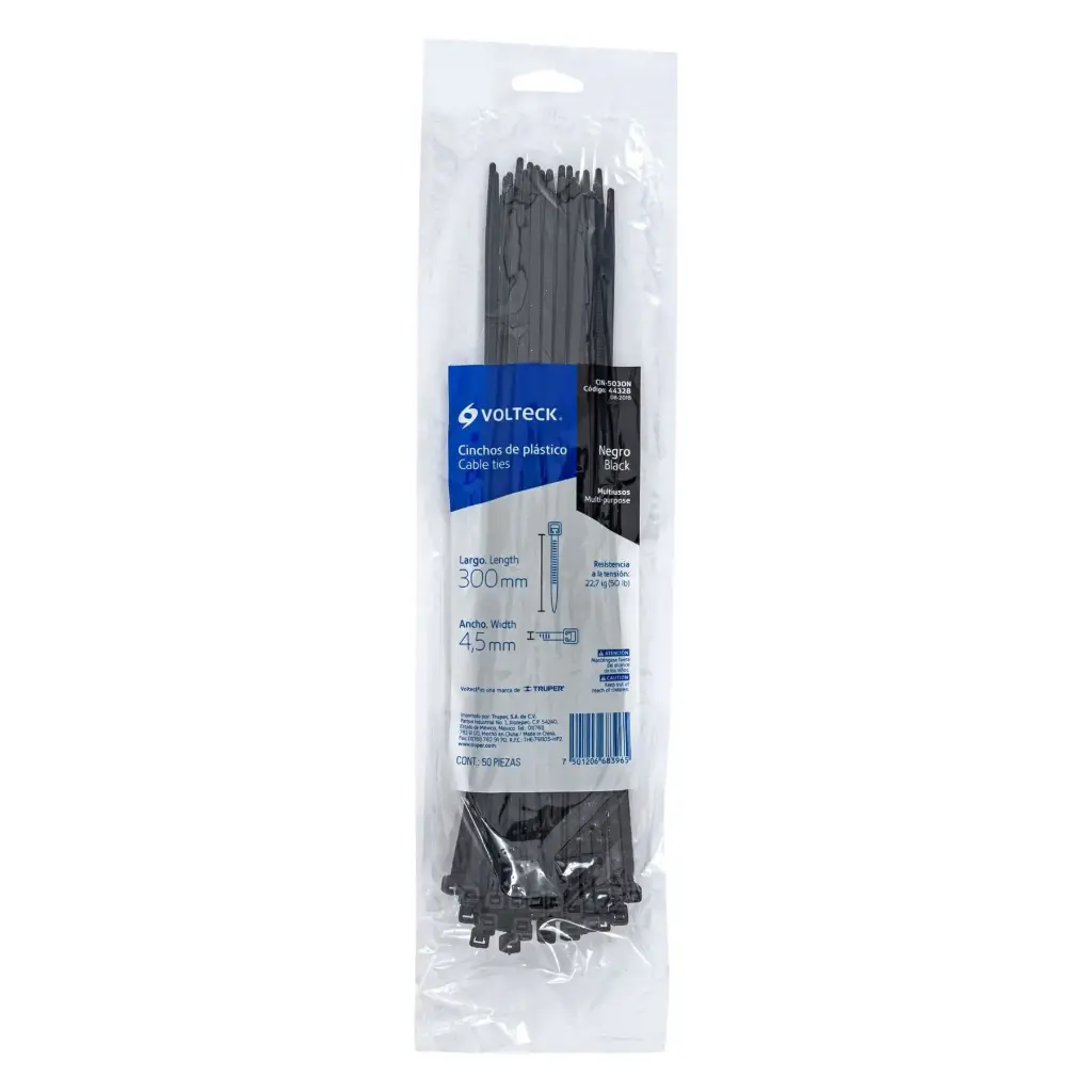 Bolsa cinchos 300×4.5 mm negros con 50 pzas | Volteck
