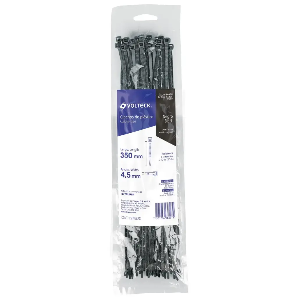 Bolsa cinchos 350×4.5 mm negros con 25 pzas | Volteck