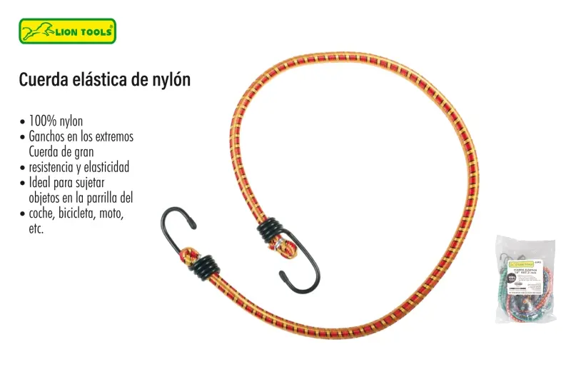 [3980] Paquete con 10 pzas liga elástica 64" con ganchos | Lion Tools