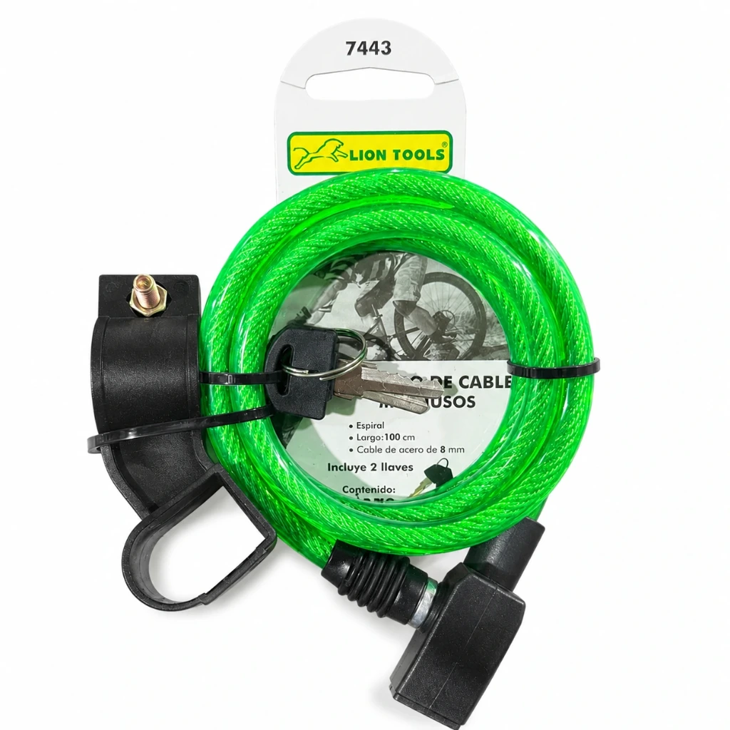[7443] Candado cable 1m x 8mm bicicleta multiusos | Lion Tools