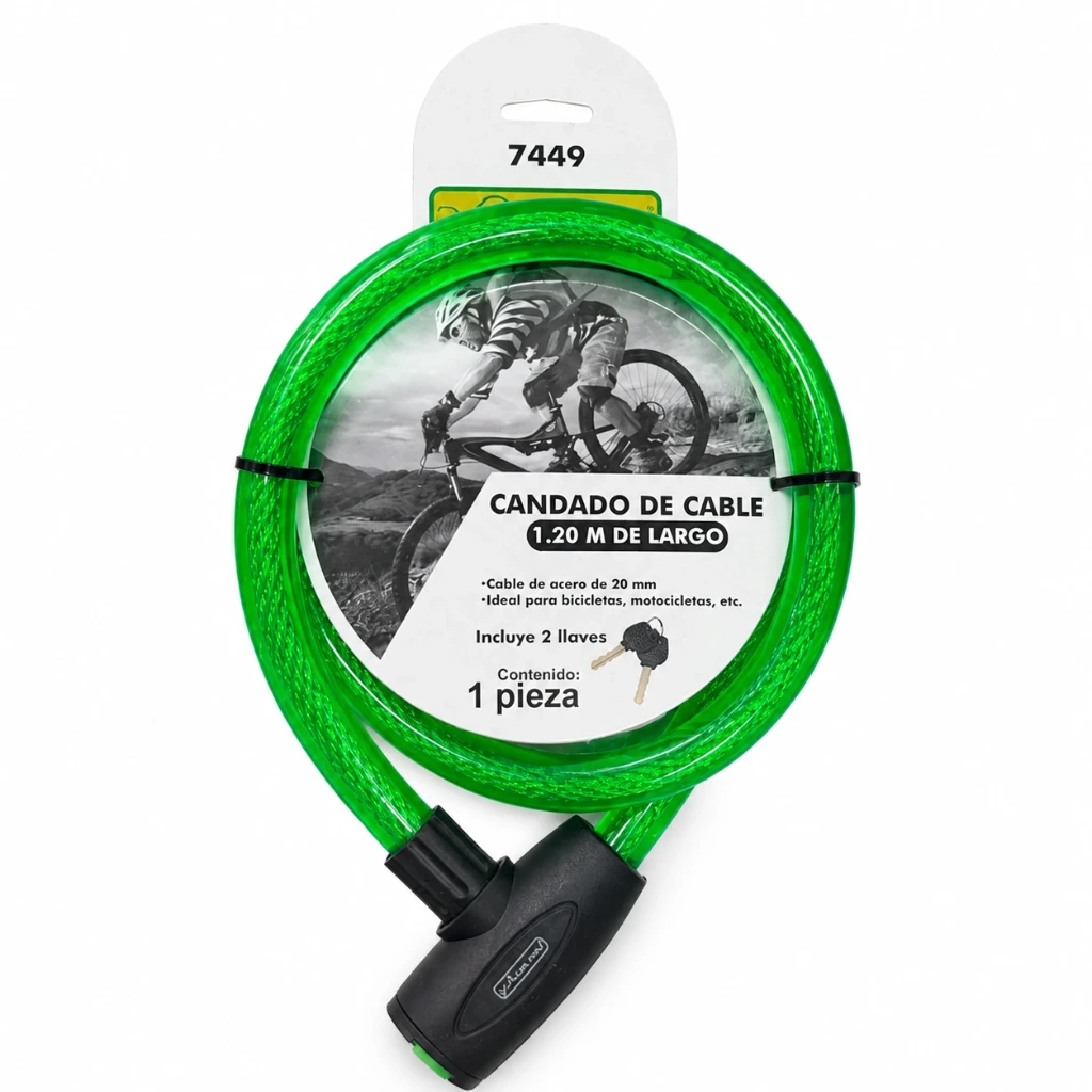 [7449] Candado cable 1.2 m × 20 mm bicicleta uso rudo | Lion Tools