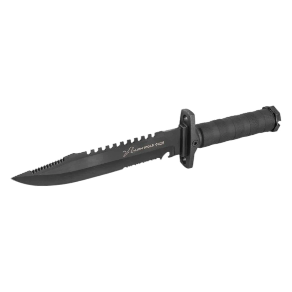 [9428] Cuchillo 8" hoja pavonada mango negro redondo con funda | Lion Tools