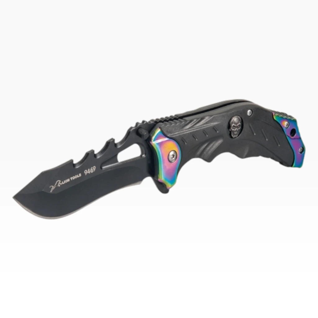 Navaja 3 1/2" mango negro y tornasol con clip | Lion Tools
