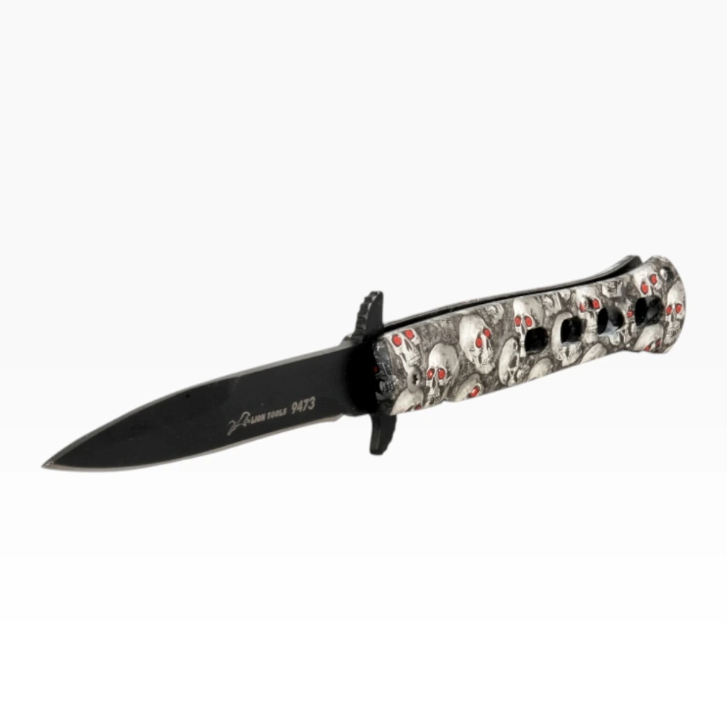 Navaja 4" pavonada mango calavera con clip | Lion Tools