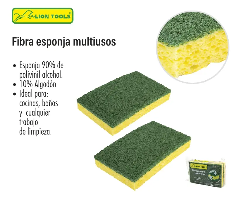 [0536] Fibra Esponja multiusos 2 pz verda-amarillo |Lion tools