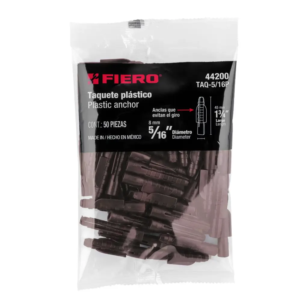 Bolsa taquetes 5/16" de plástico con 50 pzas | Fiero