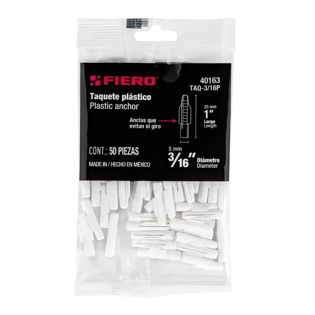Bolsa taquetes 3/16" de plástico con 50 pzas | Fiero