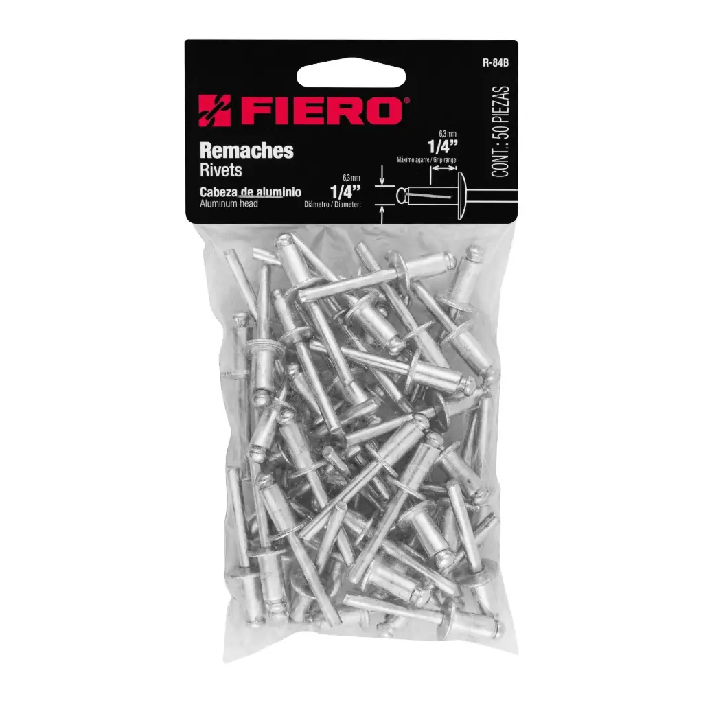 Bolsa de Remache 1/4" x 1/4" de aluminio ala 1/2" con 50 pzas | Fiero