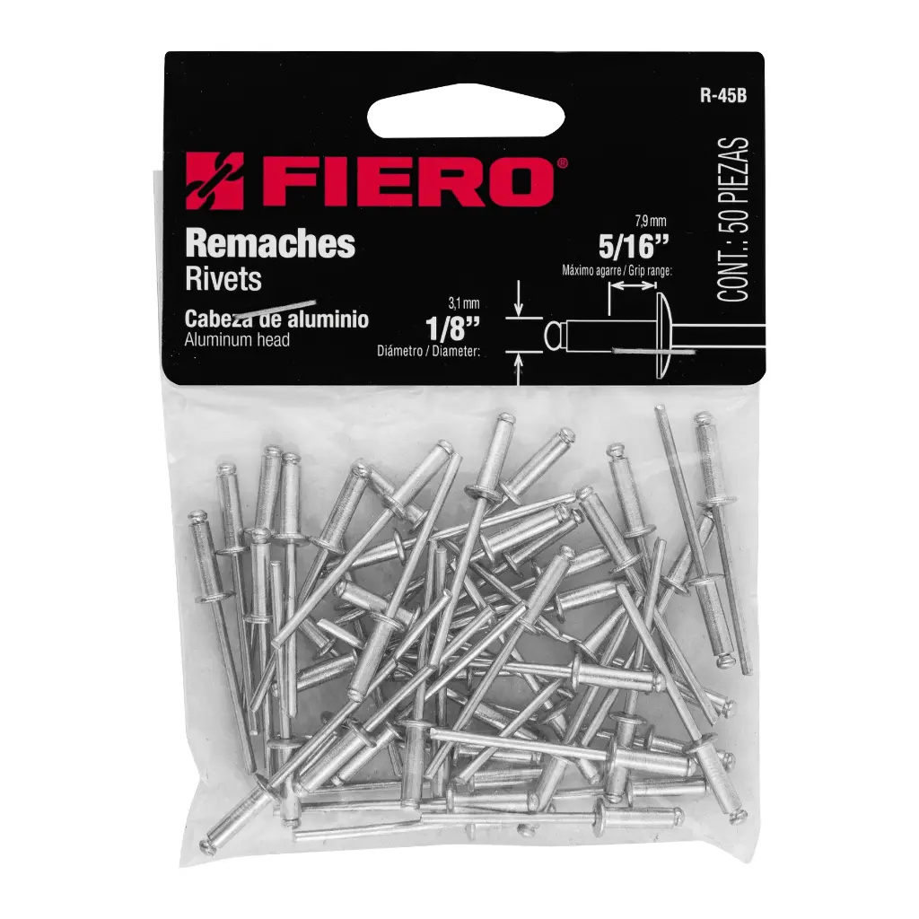 Bolsa de remache 1/8" x 5/16" de aluminio ala 1/4" con 50 pzas | Fiero