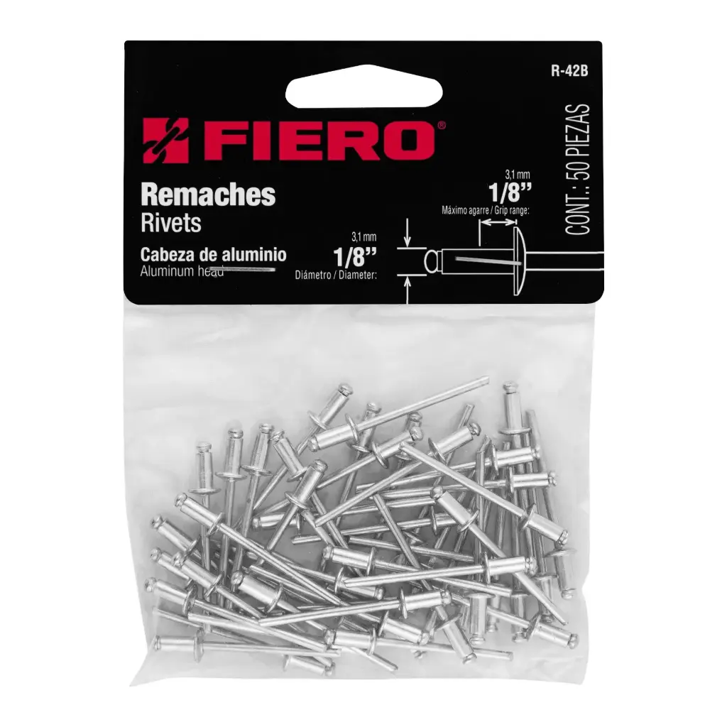 Bolsa de remache 1/8" x 1/8" de aluminio  ala 1/4" con 50pz| Fiero
