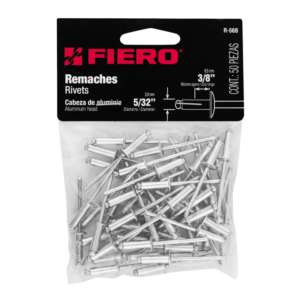 Bolsa de remache 5/32" x 3/8" de aluminio ala 5/16" con 50 pzas | Fiero