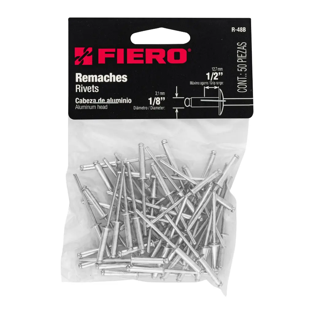[44523] Bolsa de remache 1/8" x 1/2" de aluminio ala 1/4" con 50 pzas | Fiero