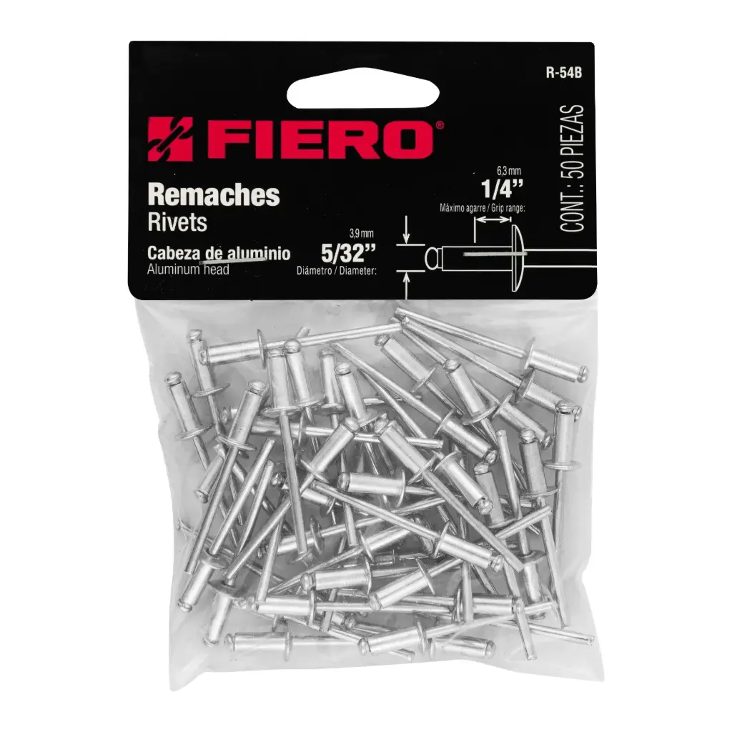 Bolsa de remache 5/32" x 1/4" de aluminio ala 5/16" con 50 pzas | Fiero