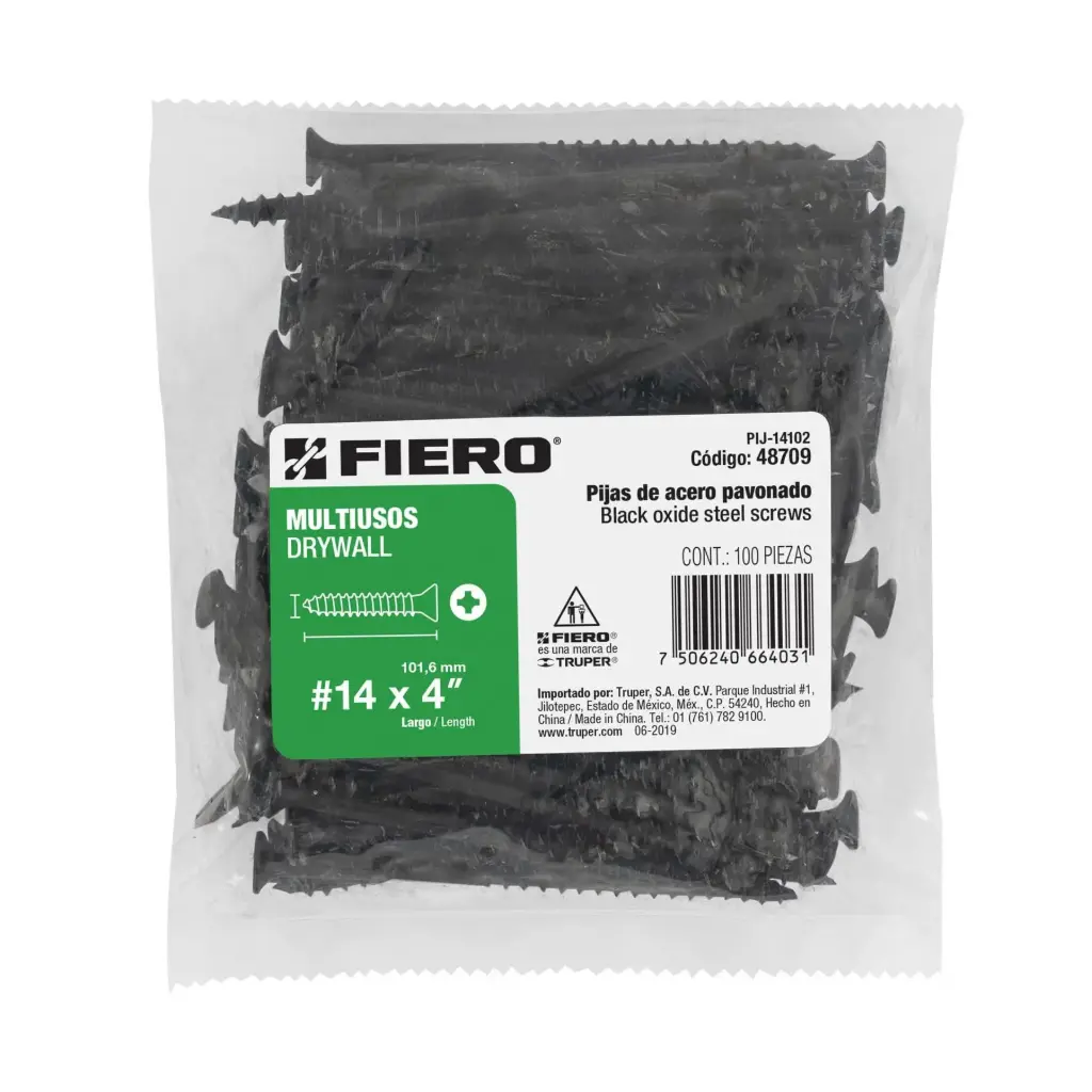 [48709] Bolsa Pija #14 x 4 negra multiusos con 100 pzas Tornillo | Fiero