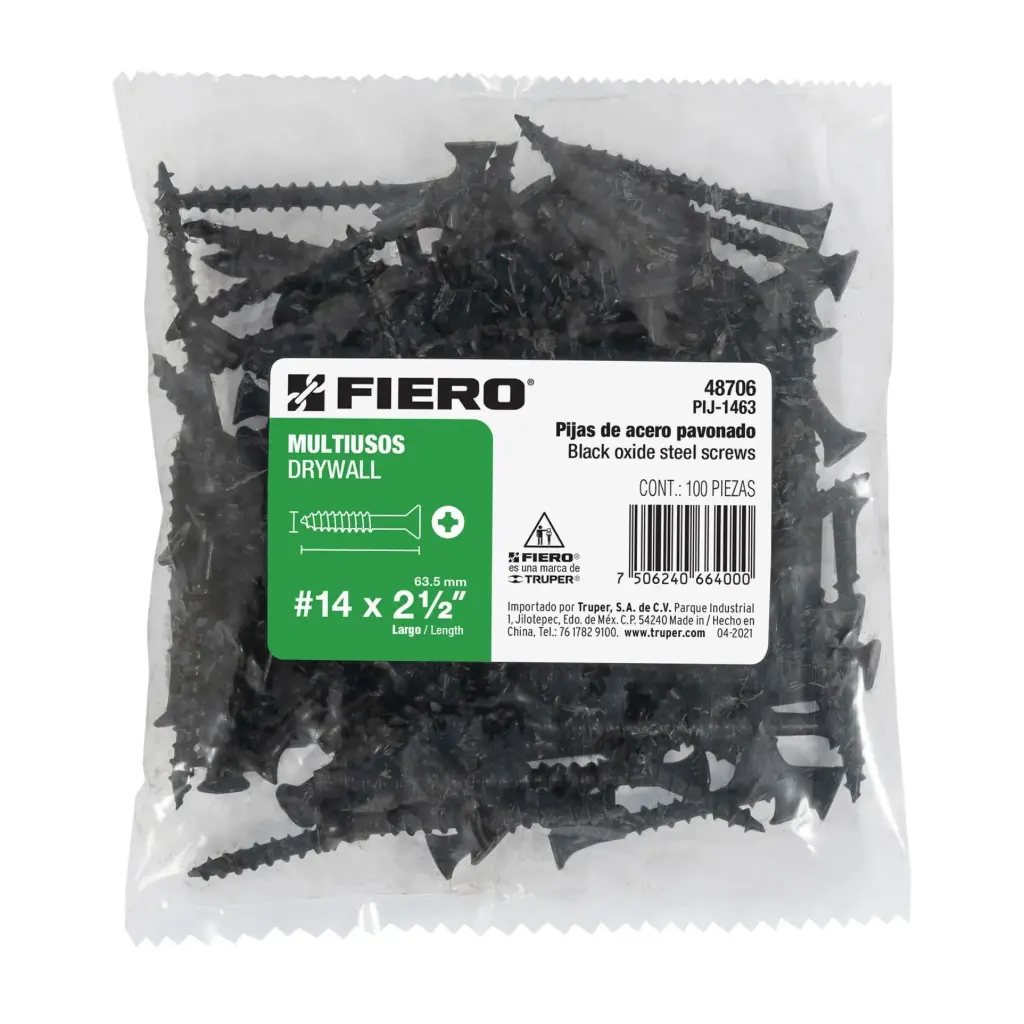 [48706] Bolsa Pija #14 x 2 1/2 negra multiusos con 100 pzas Tornillo | Fiero