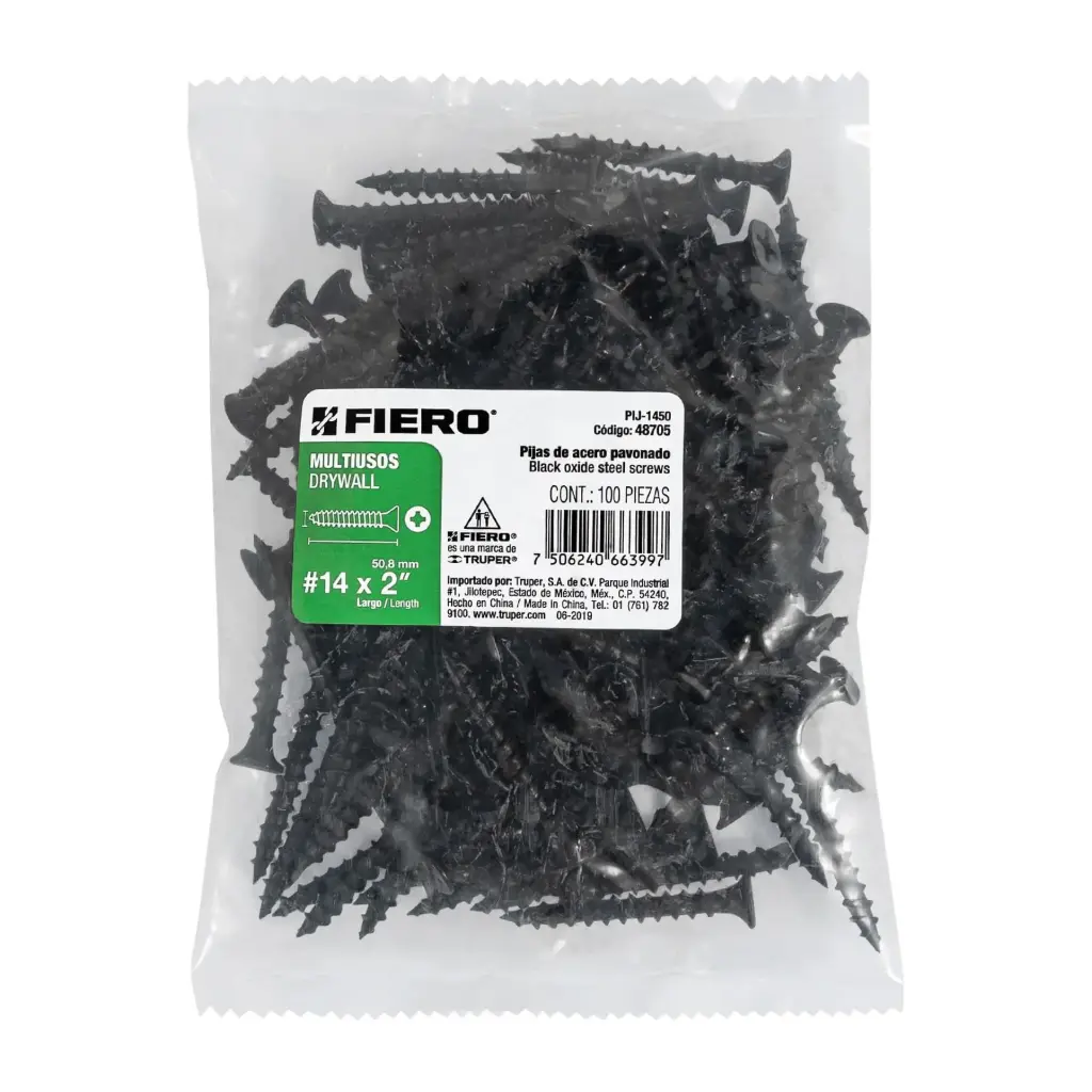 [48705] Bolsa Pija #14 x 2 negra multiusos con 100 pzas Tornillo | Fiero