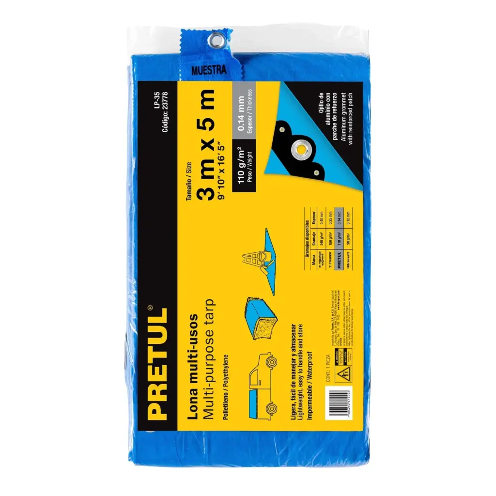 [23778] Lona Azul 3 x 5 m de polietileno 110 g/m2 Sol| Pretul