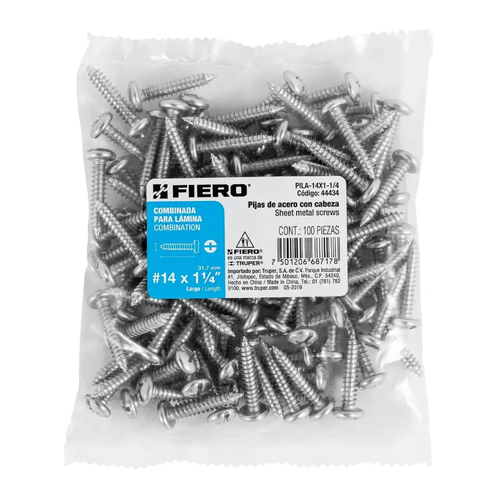 Bolsa pija #14 x 1 1/4 para lámina combinada con 100 pzas tornillo | Fiero