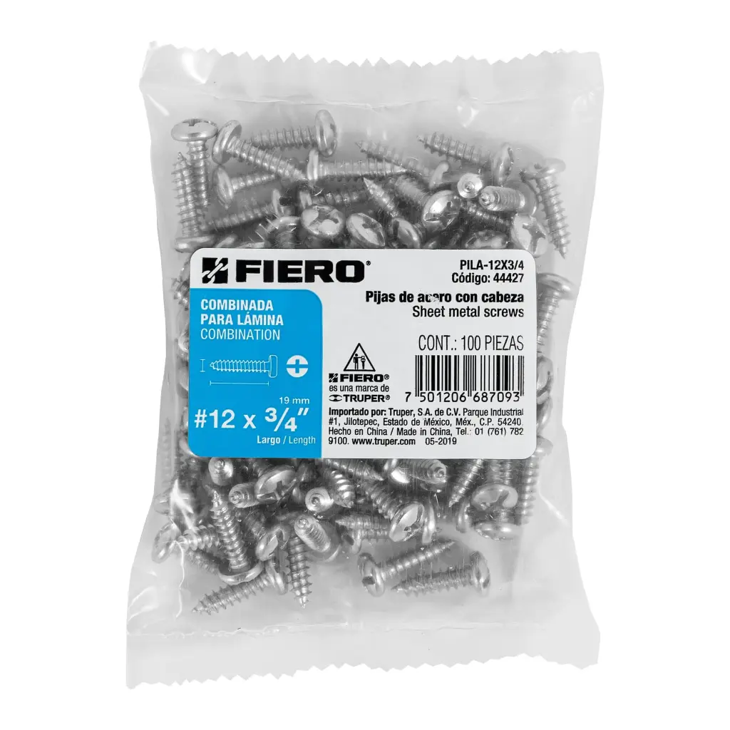 Bolsa pija #12 x 3/4 para lámina combinada con 100 pzas tornillo | Fiero