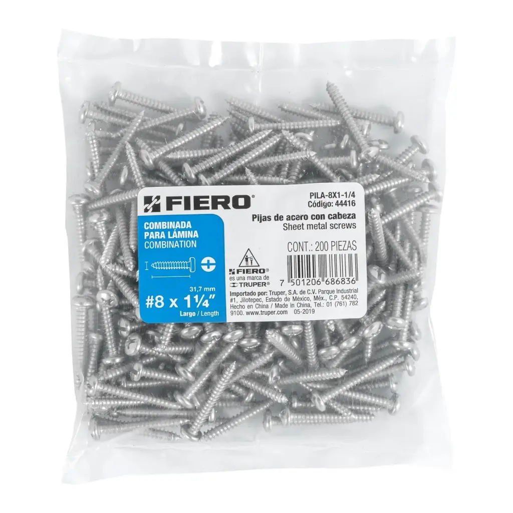 Bolsa pija #8 x 1 1/4 para lámina combinada con 200 pzas tornillo | Fiero