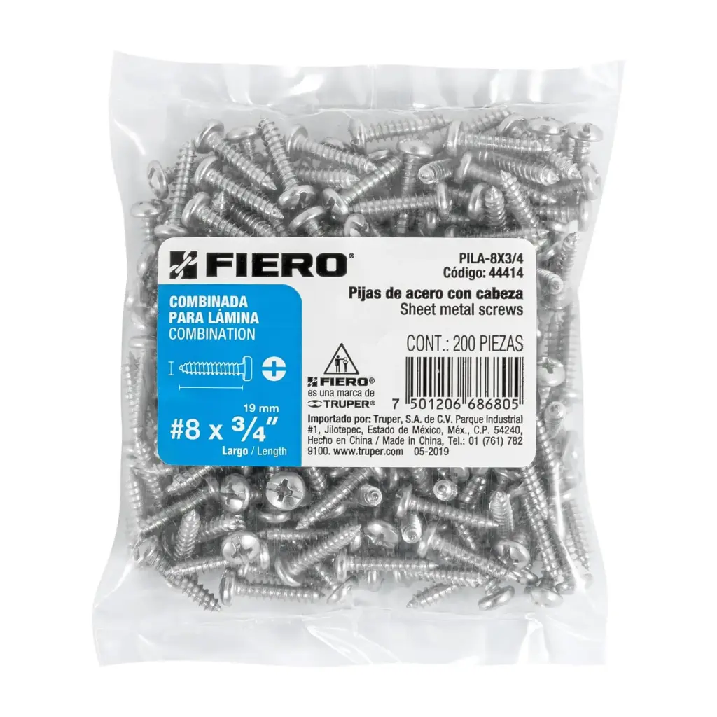 Bolsa pija #8 x 3/4 para lámina combinada con 200 pzas tornillo | Fiero