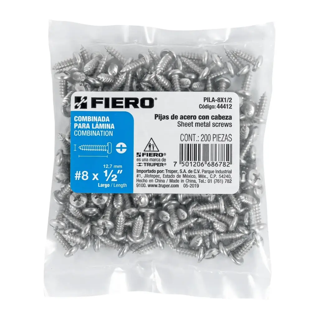 Bolsa pija #8 x 1/2 para lámina combinada con 200 pzas tornillo | Fiero