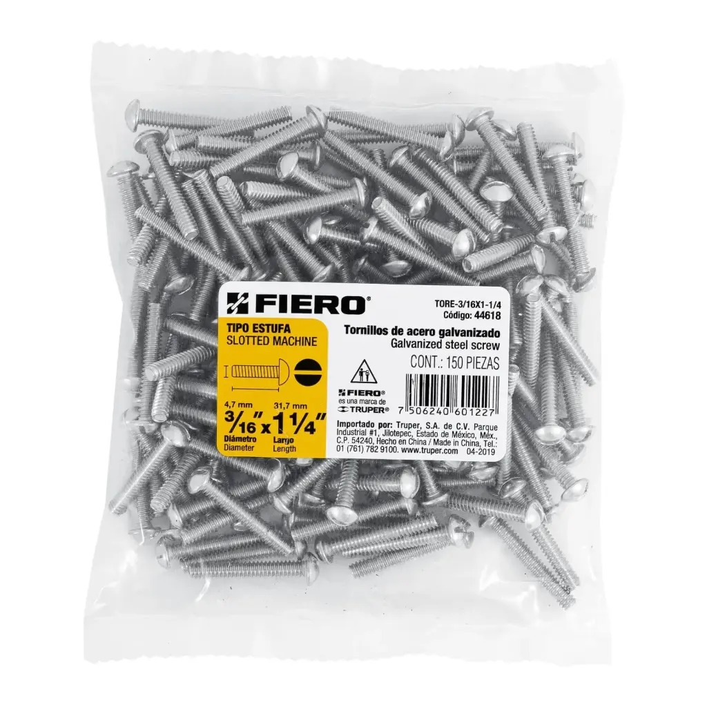 Bolsa Tornillo #3/16 x 1 1/4 Estufa galvanizado con 150 pzas | Fiero